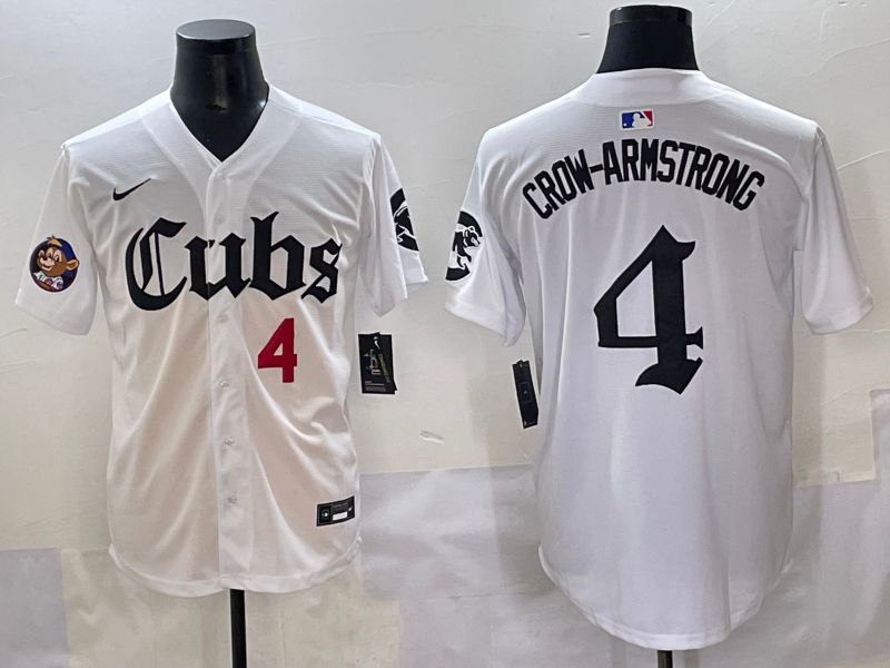 Men 2025 Chicago Cubs #4 Crow-Armstrong White Five generations Joint Name Nike MLB Jersey style 9
